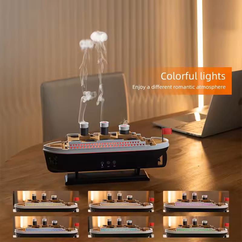 Titanic Ship Aroma Diffuser – Ultrasonic Humidifier with Colorful LED Lights & Remote Control