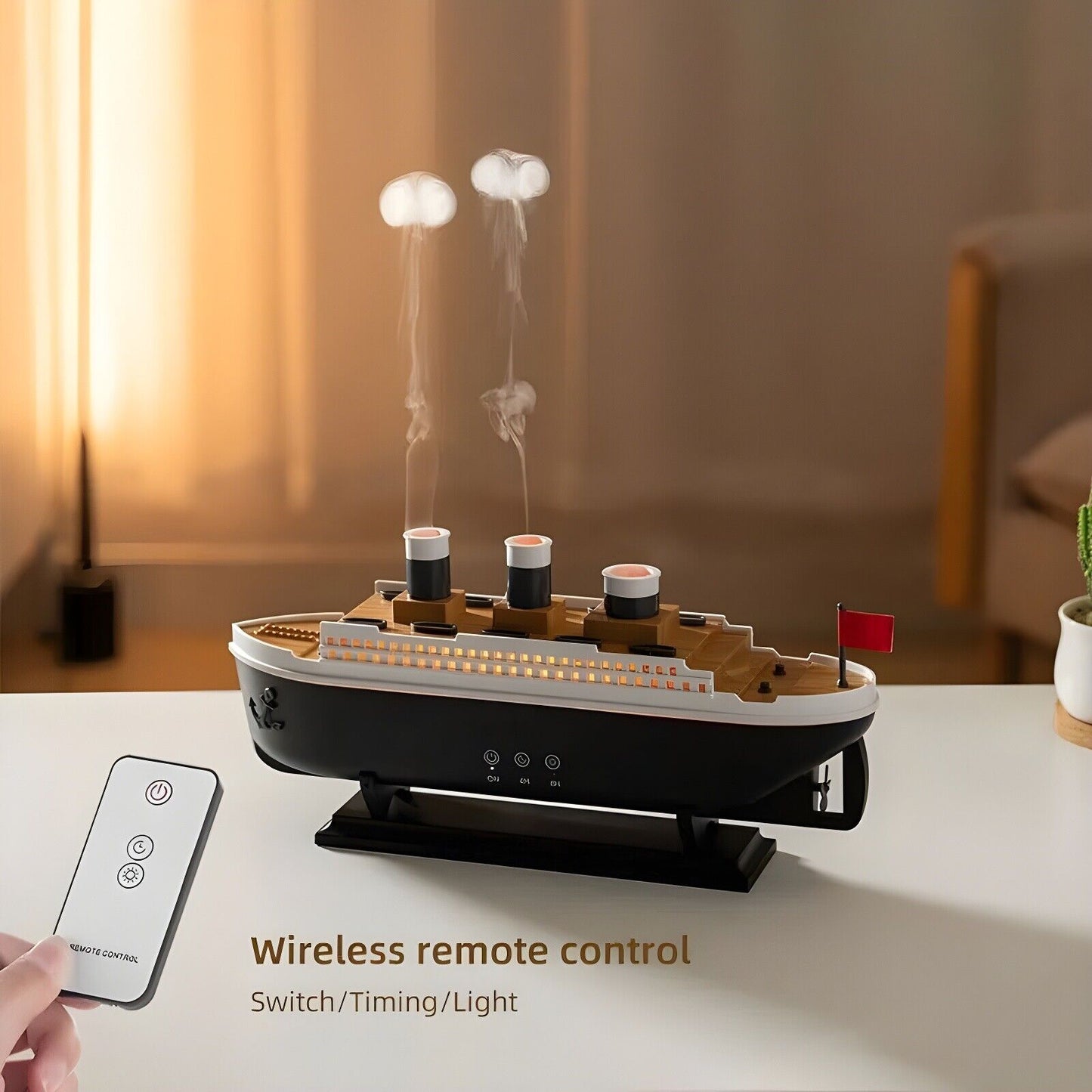 Titanic Ship Aroma Diffuser – Ultrasonic Humidifier with Colorful LED Lights & Remote Control