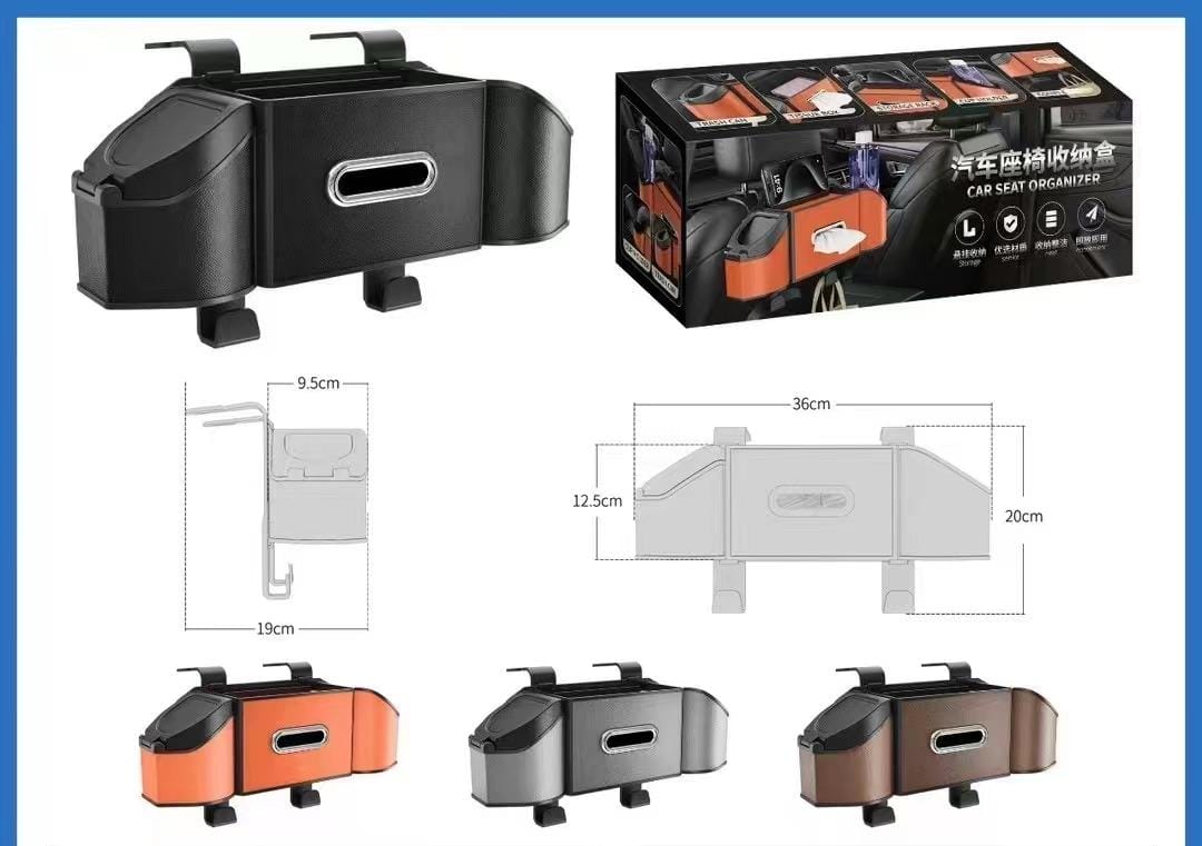 PEETTA Car Seat Back Organizer - Stylish & Functional Storage for Family Adventures - Cup Holders, Tissue Box & Hooks - Perfect for Kids, Road Trips & Travel (Black)