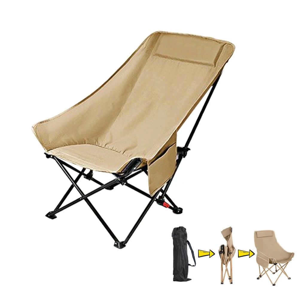 Toborher High Back Folding Camping Chair, Upgraded Thickened Steel Pipe, Padded with Cotton, Side Pocket & Carry Bag