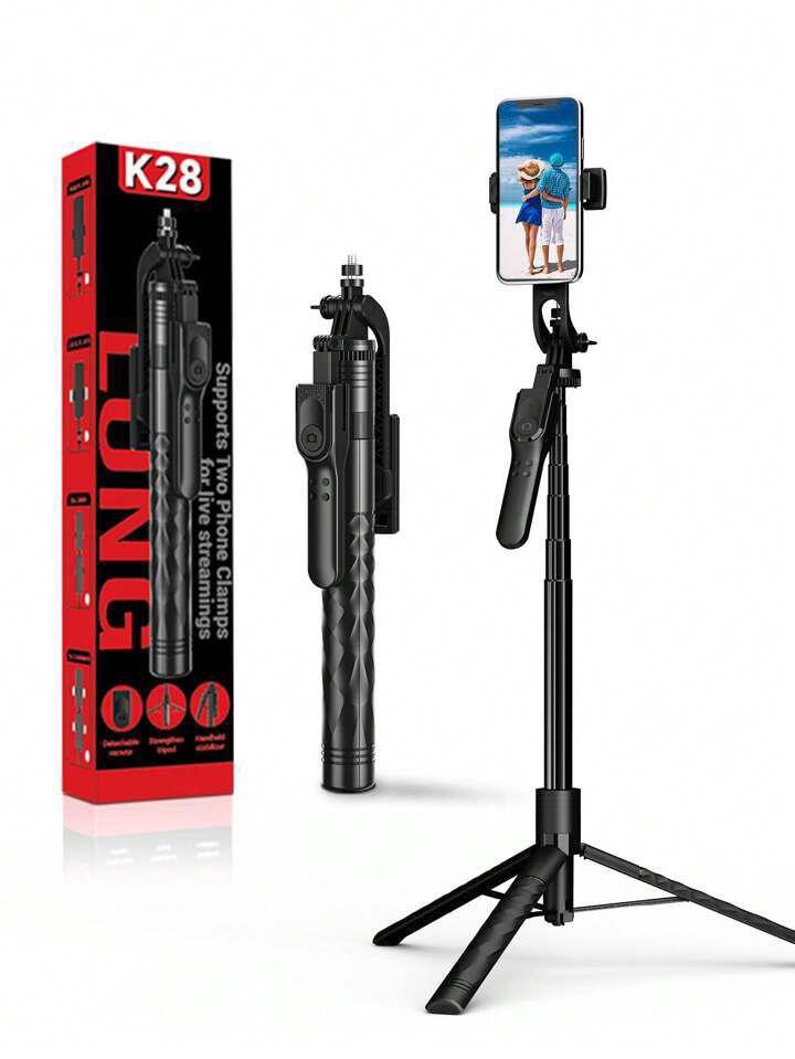 Phone Tripod & Stable Selfie Stick for iOS & Android, Extendable Cell Phone Tripod with Wireless Remote & Phone Holder, 360° Rotating Tripod Stand for Travel, Recording, Camera, Live Streaming