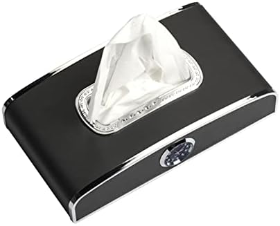 PEETTA Car Tissue Holder, Premium PU Leather Tissue Box with Clock and Parking Number Plate, Rectangular Pumping Paper Dispenser, Car Tissue Holder