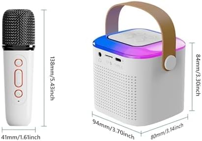 PEETTA Voice Changing 5 in 1 Wireless Bluetooth Microphone with LED Lights Karaoke Mic Portable Mic Speaker Player Recorder for Home Party Birthday with Multicolor (Silver)