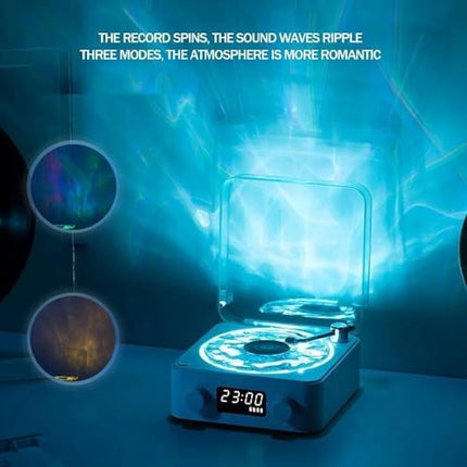 PEETTA The Waves Vinyl Record Player with RGB Light, 2024 New Home Audio Record Players, 3 Mode Stereo Sound Sleep Aid with 4 Sounds of Nature, Portable Waves Vinyl Speaker with BT, TF, AUX (White)
