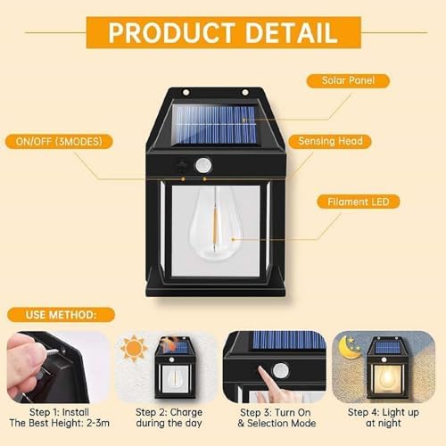PEETTA Bulb led Solar Outdoor Garden Wall Light with Sensor Wireless ip65 Solar Wall lamp-1 PIC(Black/White)