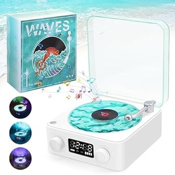PEETTA The Waves Vinyl Record Player with RGB Light, 2024 New Home Audio Record Players, 3 Mode Stereo Sound Sleep Aid with 4 Sounds of Nature, Portable Waves Vinyl Speaker with BT, TF, AUX (White)