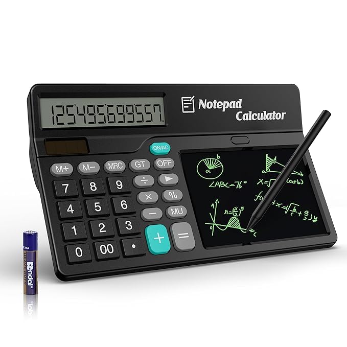 PEETTA Calculator with Notepad 12 Digits Large Display, Touch Comfortable Calculator Big Buttons, Support Solar and Battery for Office, School, Home & Business