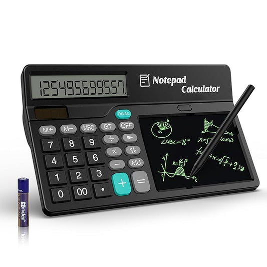 PEETTA Calculator with Notepad 12 Digits Large Display, Touch Comfortable Calculator Big Buttons, Support Solar and Battery for Office, School, Home & Business