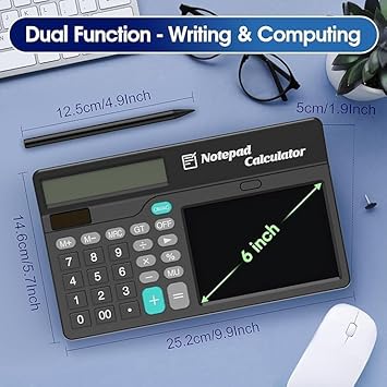 PEETTA Calculator with Notepad 12 Digits Large Display, Touch Comfortable Calculator Big Buttons, Support Solar and Battery for Office, School, Home & Business
