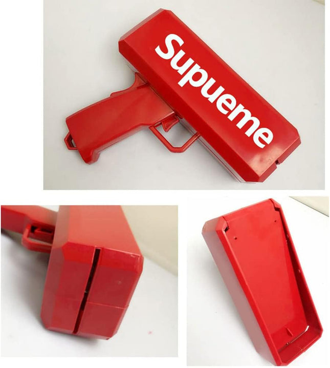 Supueme Money Gun — Battery-Powered Cash Cannon with 100 Prop Bills | Party, Wedding & Club Toy