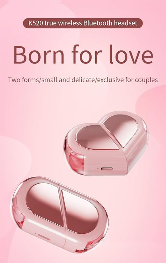 Pink Heart Wireless Earbuds for Girls Kids, Cute Mini Tiny Small Invisible Earbuds Wireless Bluetooth for Small Ears Canals Women Rose Gold Kawai Blue Tooth Ear Buds for iPhone Android