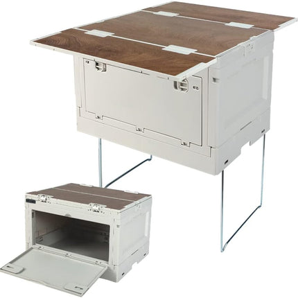 Folding Camping Table with Storage Box & Wheels | Portable Expandable Outdoor Picnic & Beach Table Organizer