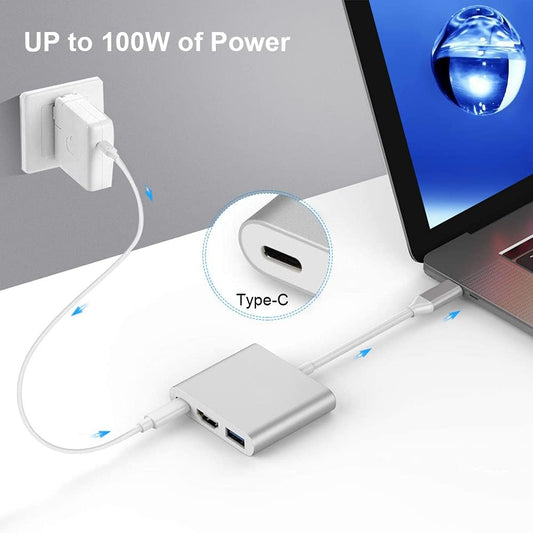 USB Type C to HDMI 4K Adapter, USB C Type-C to HDMI Multiport AV Converter 3-in-1 with USB 3.0 Port & USB C Recharging Port 4K