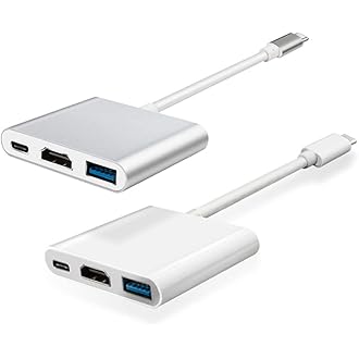 USB Type C to HDMI 4K Adapter, USB C Type-C to HDMI Multiport AV Converter 3-in-1 with USB 3.0 Port & USB C Recharging Port 4K