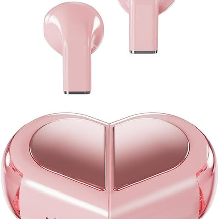 Pink Heart Wireless Earbuds for Girls Kids, Cute Mini Tiny Small Invisible Earbuds Wireless Bluetooth for Small Ears Canals Women Rose Gold Kawai Blue Tooth Ear Buds for iPhone Android