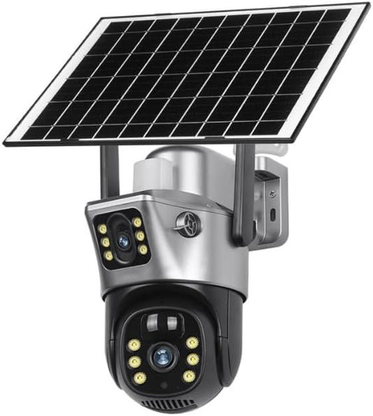 Solar Two Screens Camera Outdoor Solar | 4G Dual Lens 4MP HD CCTV Security Camera with Color Night Vision, 355° Pan 90° Tilt, IP66 Waterproof