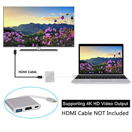 USB Type C to HDMI 4K Adapter, USB C Type-C to HDMI Multiport AV Converter 3-in-1 with USB 3.0 Port & USB C Recharging Port 4K