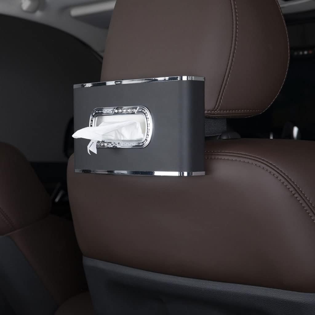 PEETTA Car Tissue Holder, Premium PU Leather Tissue Box with Clock and Parking Number Plate, Rectangular Pumping Paper Dispenser, Car Tissue Holder