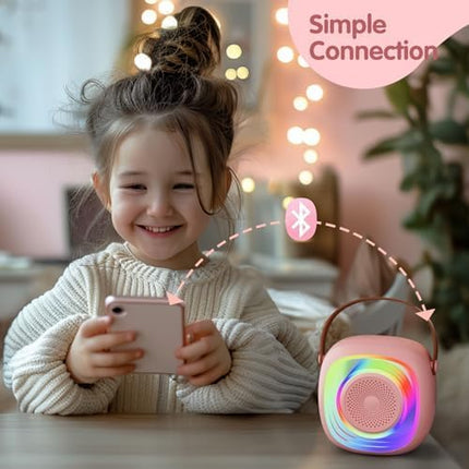 PEETTA Kids Karaoke Machine with Microphones, Portable Speaker with Rainbow Lights, Pink