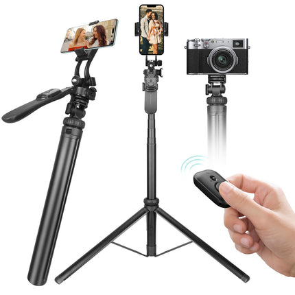 Phone Tripod & Stable Selfie Stick for iOS & Android, Extendable Cell Phone Tripod with Wireless Remote & Phone Holder, 360° Rotating Tripod Stand for Travel, Recording, Camera, Live Streaming