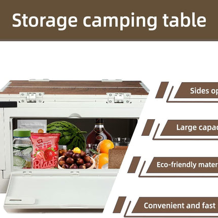 Folding Camping Table with Storage Box & Wheels | Portable Expandable Outdoor Picnic & Beach Table Organizer