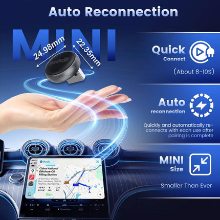 Carlinkit Mini Ultra3 Wireless CarPlay & Android Auto Adapter | Plug & Play 2.4G/5G WiFi for OEM Wired Cars