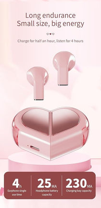 Pink Heart Wireless Earbuds for Girls Kids, Cute Mini Tiny Small Invisible Earbuds Wireless Bluetooth for Small Ears Canals Women Rose Gold Kawai Blue Tooth Ear Buds for iPhone Android