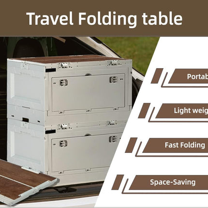 Folding Camping Table with Storage Box & Wheels | Portable Expandable Outdoor Picnic & Beach Table Organizer