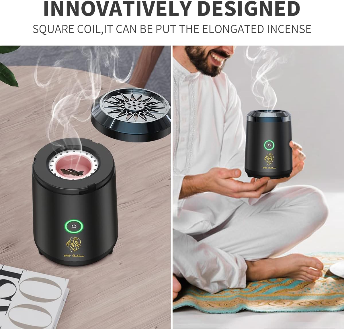 PEETTA Bukhoor Burner, Electric Oud Incense, Aroma Diffuser with long lasting battery, Usb Rechargeable, Great gift for Home, Car, Desert Camping & Travel.