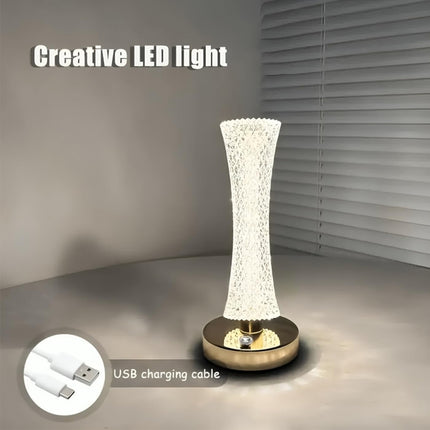 Creative Crystal LED Table Lamp – Touch Dimmable 3 Color Modes USB Rechargeable Bedside Night Light