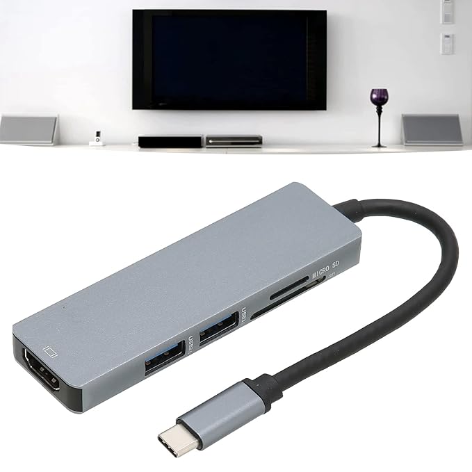 5 in 1 USB C Hub, 5 in 1 Fast Heat Dissipation USB C to 4K Hub for Travel