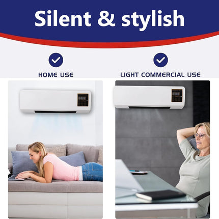 Wall Mounted Room Heater 800W with Remote | 3 Heat Settings | Silent Fast Heating Electric Heater | Energy Efficient EU Plug