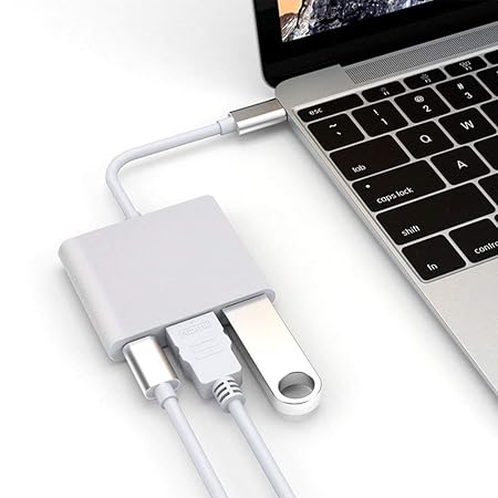 USB Type C to HDMI 4K Adapter, USB C Type-C to HDMI Multiport AV Converter 3-in-1 with USB 3.0 Port & USB C Recharging Port 4K