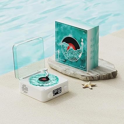 PEETTA The Waves Vinyl Record Player with RGB Light, 2024 New Home Audio Record Players, 3 Mode Stereo Sound Sleep Aid with 4 Sounds of Nature, Portable Waves Vinyl Speaker with BT, TF, AUX (White)