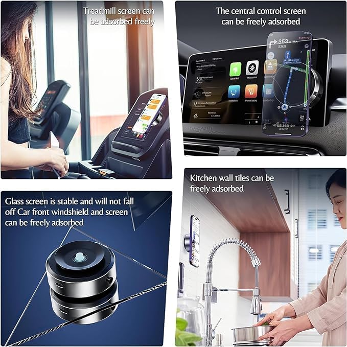 PEETTA Magnetic Car Phone Holder Mount | Universal Military-Grade Vacuum Suction Cup for Windshield & Dashboard - 360° Rotation, Stable Glass Vacuum Adsorption, Type-C Intelligent Mobile Bracket
