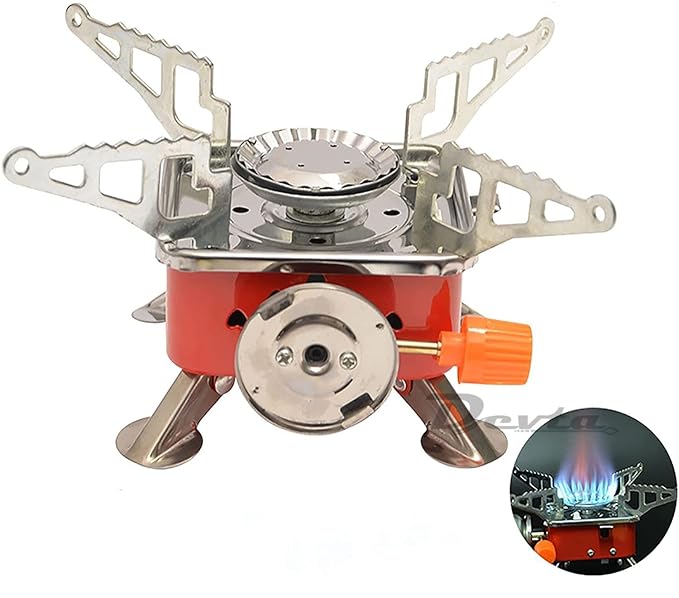 PEETTA Gas Burner for Outdoor Camping, Hiking, Travelling | Stainless Steel Cylinder, Folding Furnace, Camping Equipment, Gas Stove with Pouch