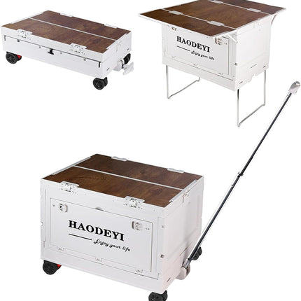 Folding Camping Table with Storage Box & Wheels | Portable Expandable Outdoor Picnic & Beach Table Organizer