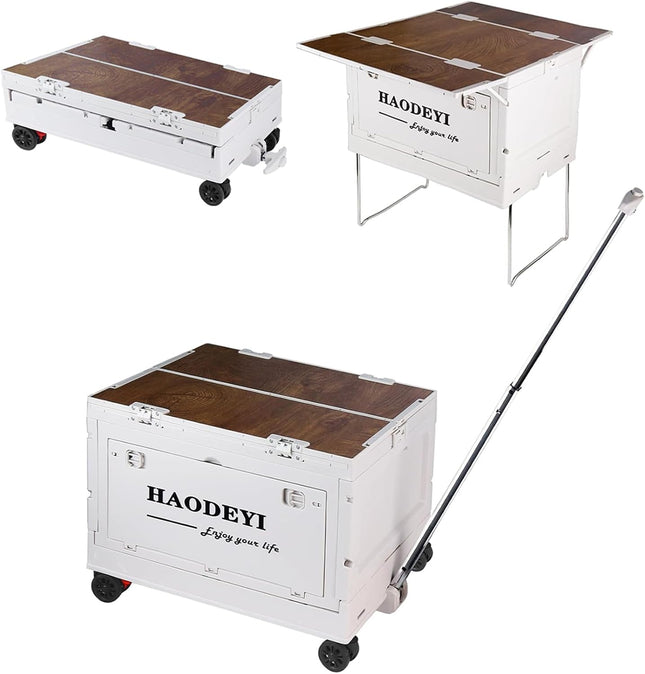 Folding Camping Table with Storage Box & Wheels | Portable Expandable Outdoor Picnic & Beach Table Organizer