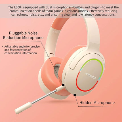 Life Studio L800 Wireless Gaming Headset with RGB LED – Bluetooth 5.1 Stereo Headphones with Mic, 40mm Bass Driver, Foldable, TF Card & 3.5mm Support
