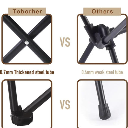 Toborher High Back Folding Camping Chair, Upgraded Thickened Steel Pipe, Padded with Cotton, Side Pocket & Carry Bag