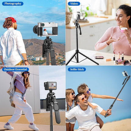 Phone Tripod & Stable Selfie Stick for iOS & Android, Extendable Cell Phone Tripod with Wireless Remote & Phone Holder, 360° Rotating Tripod Stand for Travel, Recording, Camera, Live Streaming