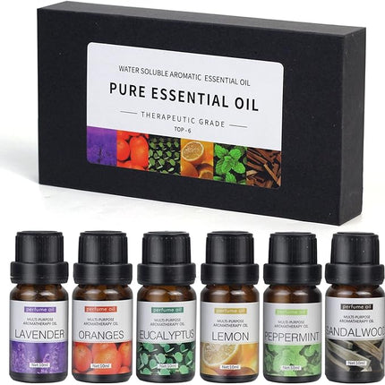 6pcs x 10 mL Essential Oils Suit Water Soluble Aromatherapy Essential Oil (Sandalwood& Sweet Orange& Lavender& Eucalyptus& Lemon& Mint) Oil for Humidifier Aroma Diffuser