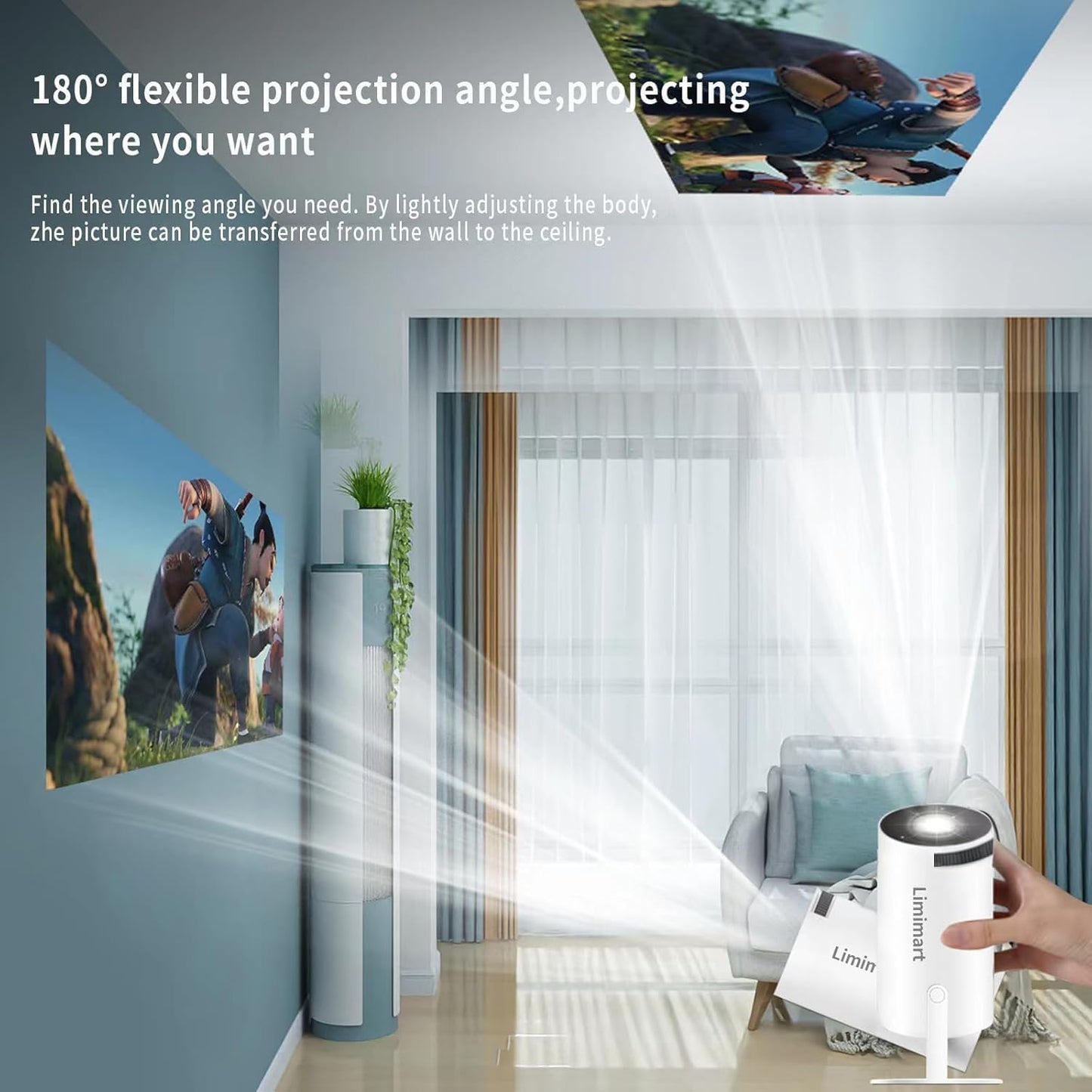 PEETTA Smart Mini Projector 4K 5G WIFI, Big Screen Experience with Premium 360 Sound, 5.0 Bluetooth Movie Projector Compatible With Android/iOS/Windows/TV Stick/HDMI/USB/Audio 3.5 White