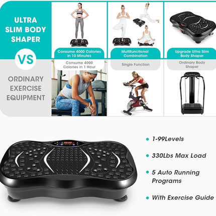 Vibration Plate Exercise Machine for Home Use | Whole Body Vibration Fitness Trainer with Bluetooth Speaker, 5 Programs & Resistance Bands