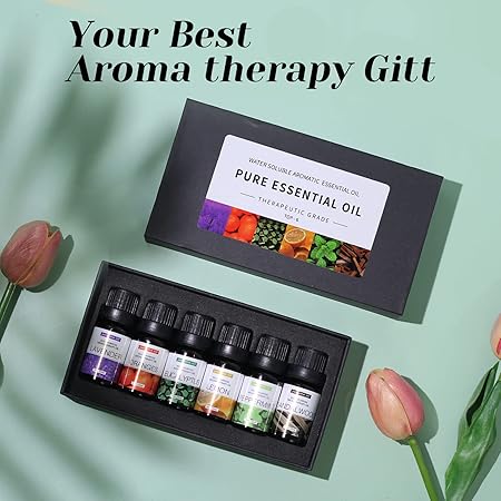 6pcs x 10 mL Essential Oils Suit Water Soluble Aromatherapy Essential Oil (Sandalwood& Sweet Orange& Lavender& Eucalyptus& Lemon& Mint) Oil for Humidifier Aroma Diffuser