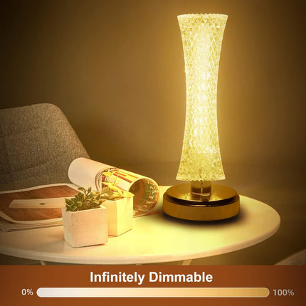 Creative Crystal LED Table Lamp – Touch Dimmable 3 Color Modes USB Rechargeable Bedside Night Light