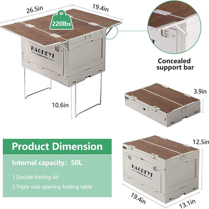 Folding Camping Table with Storage Box & Wheels | Portable Expandable Outdoor Picnic & Beach Table Organizer