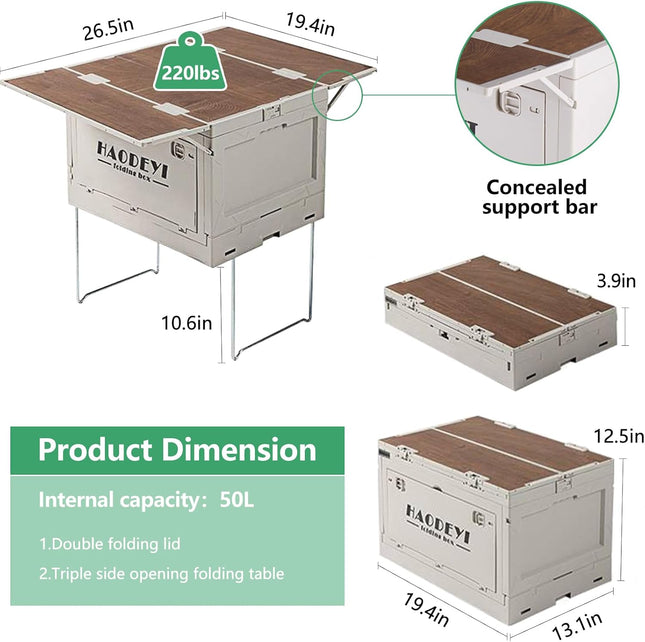 Folding Camping Table with Storage Box & Wheels | Portable Expandable Outdoor Picnic & Beach Table Organizer