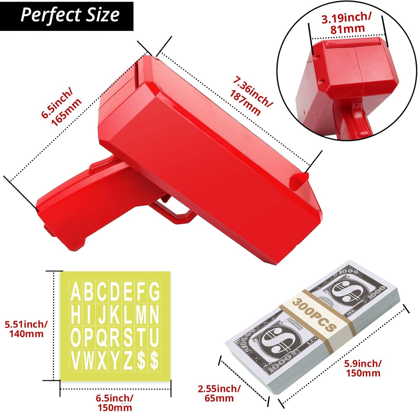 Supueme Money Gun — Battery-Powered Cash Cannon with 100 Prop Bills | Party, Wedding & Club Toy