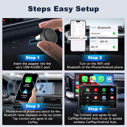 Carlinkit Mini Ultra3 Wireless CarPlay & Android Auto Adapter | Plug & Play 2.4G/5G WiFi for OEM Wired Cars